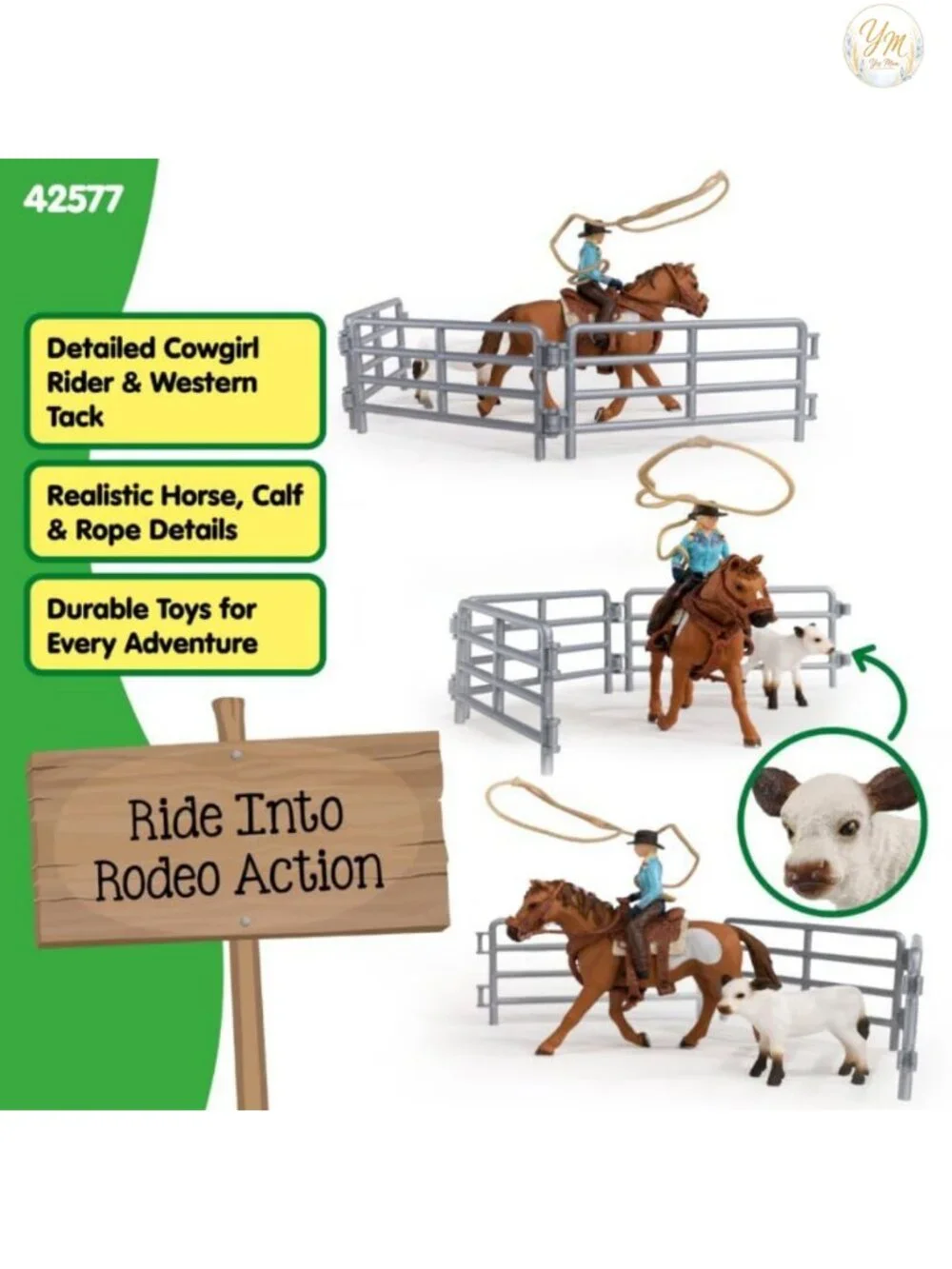 Schleich Farm World Cowgirl Roping Fun Playset – 9 Piece Toy Figures